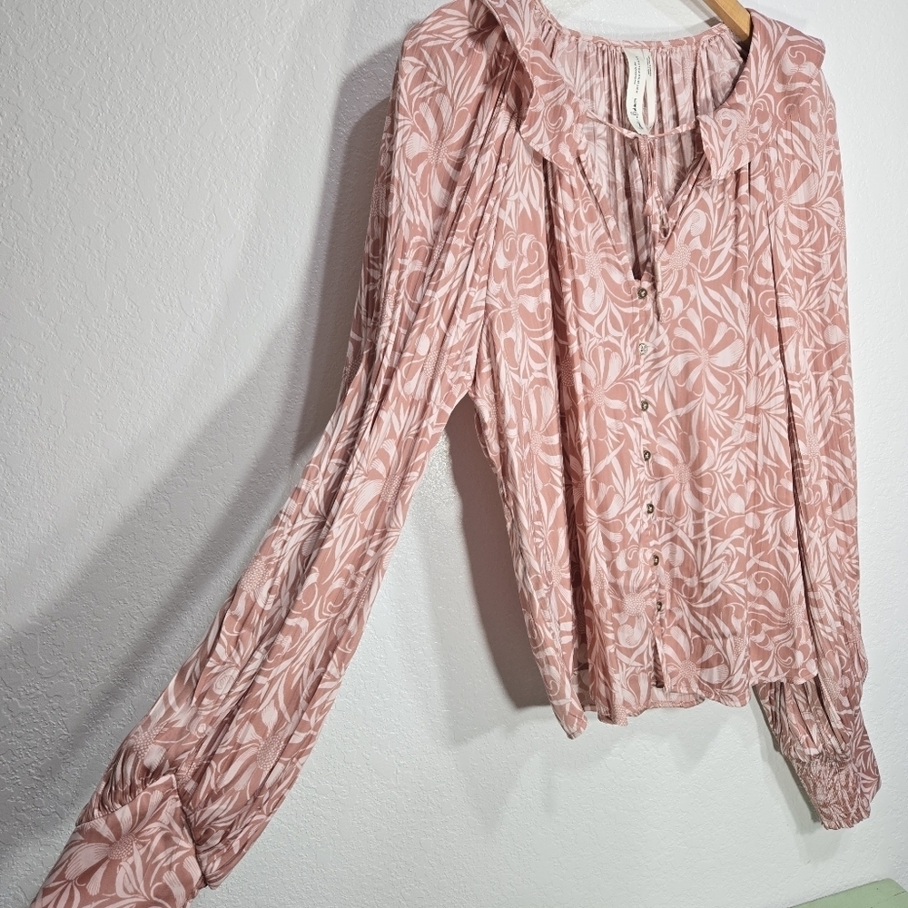 Anthropologie Florence Balducci Large Pink Floral Long Sleeve Blouse NWT - Picture 4 of 10